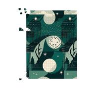 Abstact Green Cream Moon and Stars Jigsaw Puzzle Warren Reed - Designer Green 1000 Piece