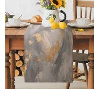 Abstact Marble Texture Table Runner 13x90 Inches Long Grey Brown Gold Gradient Art Cotton Linen Table Runner Burlap Style for Dinner Table Party Decor Tabletop Decorations