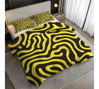 Abstrac Wavy Stripe Duvet Cover Sets, Black Yellow Lines Emperor Size Bedding Sets, Soft Reversible Microfiber Quilt Cover & 2 Pillowcases, Zipper Closure, Bedroom Decor BhT42