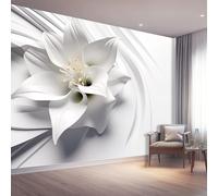 Abstract 3D Lilies Lines Photo Wallpaper, Non-Woven Decoration Poster Picture Wall Mural, White Yellow Large Wall Murals Hd Printing Water Proof for Living Room Bedroom Bathroom - 200 x 140 cm (W x H)
