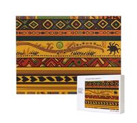 Abstract African National Pattern Printed 500 Pieces Jigsaw Puzzle with Storage Box, Wooden Puzzle for Adults and Kids, Family Fun Decorative Game, 52x38 CM