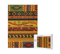 Abstract African National Pattern Printed Jigsaw Puzzle with Storage Box, Wooden Puzzle for Adults and Kids, 300 Pieces Family Fun Decorative Game, 28x40 CM