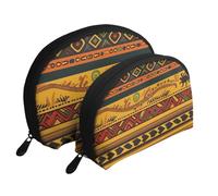 Abstract African National Pattern Printed Makeup Bags 2-Piece Portable Shell Travel Toiletry Bag Cosmetic Organizer Bag for Women