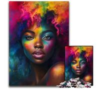 Abstract Afro Woman Face Colorful Puzzles 1000 Pieces for Adults Wooden Puzzles Family Interactive Game Craft Gift with Colorful Artwork 1000 PCS(75x50cm)