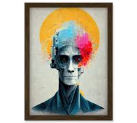 Abstract AI Cyborg Halo Saint Robot Artwork Framed Wall Art Print A4 Artery8 Brown One Size