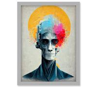 Abstract AI Cyborg Halo Saint Robot Artwork Framed Wall Art Print A4 Artery8 Light Grey One Size