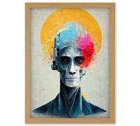 Abstract AI Cyborg Halo Saint Robot Artwork Framed Wall Art Print A4 Artery8 Light Oak One Size