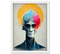 Abstract AI Cyborg Halo Saint Robot Artwork Framed Wall Art Print A4 Artery8 White One Size