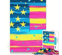 Abstract American Flag Patriotic Wall Art 1000 Pieces Puzzles for Adults Strong Memory Quality Print Fun Challenge Night Fun (38x52cm)