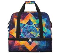 Abstract Ancient Geometric Pattern Foldable Travel Duffel Bag Large Capacity Sports Gym Bag with Wet Dry Compartment Shoe Pocket Lightweight Carry On Overnight Weekender Bag for Women Men