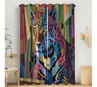 Abstract Animal Curtains, Geometric Leopard 3D Print Pattern Eyelet Thermal Insulated Room Darkening Blackout Window Drapes, for Bedroom Kids Nursery 2 Panels W 66" x L 72", Colorful