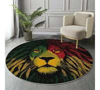 Abstract Animal Design Rugs Round Ø 200Cm Living Room Rastafarian Lion Face Non-Slip Area Rug Round Machine Washable Floor Carpet Short Pile Soft Circle Rug For Bedroom Nursery, Yellow