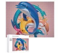 Abstract Animal Dolphin Puzzle for Adults Wooden Jigsaw Puzzle for Mother's Day Premium Puzzle with Unique Art Design Challenging Brain Teaser Birthday Gift for All Ages 500 PCS