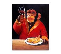 Abstract Animal Graffiti Poster Monkey Drinking Red Wine Canvas Painting Prints Orangutan Wall Art Pictures for Room Home Decor 60x90cm Frameless
