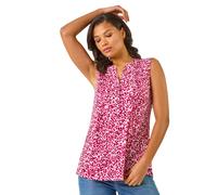 Roman Originals Pintuck Sleeveless Shirt for Women UK Ladies Vest Tank Top Summer Smart Blouse Stretchy Jersey T-Shirt Casual Spring Holiday Party Beach Vacation Notch Neck - Abstract Pink - Size 18