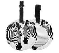 Abstract Animal Zebra Print 1/2pcs Luggage Tags,Round Leather Travel Suitcase Labels with Privacy Name Address Card