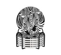 Abstract Animal Zebra Print Ceramic Coaster Set Of 6 Super Absorbent & Anti-Slip Coasters With Black Metal Bracket