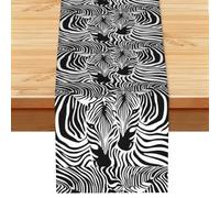 Abstract Animal Zebra Print Linen-Like Table Runner Durable Dining Table Decor For Kitchen Offices Party 13x72 In