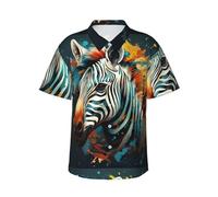 Abstract Animal Zebra Print Men Lightweight Hawaiian Shirt Casual Short Sleeve for Summer Beach Vacation Black