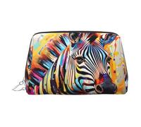 Abstract Animal Zebra Print Small Portable Makeup Bag for Women, with 3 Inner Pockets for Travel Daily Use