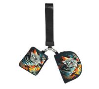 Abstract Animal Zebra Print Small Wristlet Wallets For Women, Dual Pouch Keychain Wristlet Outdoor Sports Zipper Wrist Bag