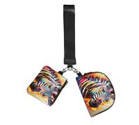 Abstract Animal Zebra Printed Wrist Wallet Set for Women, 2 Pouches with Wristlet Strap for Keys Cash Cards Coins