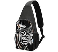 Abstract Animal Zebra Sling Bag Crossbody Waterproof Chest Bag, Lightweight Sling Crossbody Shoulder Bag for Men Women Durable Oxford Cloth Outdoor Travel Hiking Cycling Chest Pack with Multi-Pockets