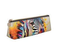 Abstract Animal Zebra Triangle Leather Case Multi Functional Cosmetic Bag Portable Makeup and Stationery Storage Bag , White, One Size, Lightweight, White, One Size, Lightweight