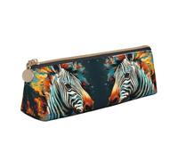 Abstract Animal Zebra Triangle Leather Case Multi Functional Cosmetic Bag Portable Makeup and Stationery Storage Bag , White, One Size, Lightweight