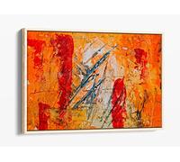 Abstract Art 3 Orange Canvas Floater Frame Print Picture Art - Light Oak Frame 30 inch wide x 20 inch high