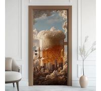 Abstract Art Beer 3D Door Mural Self-Adhesive, City Skyscrapers Door Stickers Removable Murals Art, Creative Alcohol Door Decals PVC Wallpaper, for Office Bathroom Bedroom Decoration, 85x200 cm