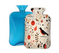Abstract Art Bird Leaves Hot Water Bottle with Cover, 2L PVC Hot Water Bag for Pain Relief, Hand Foot Warmer, Hot & Cold Therapy with Removable Cover, Gift for Women Kids Family