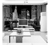Abstract Art Black and White City Architecture Night 3D Wallpaper Silky Texture Home Study Office Grey Dining Room Sofa Bedroom Living Room TV Backdrop-200cm×140cm