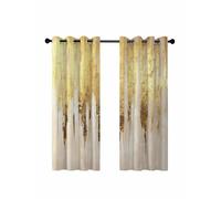 Abstract Art Blackout Curtains for Bedroom Living Room, Gold Brush Luxury Strokes Artwork Simple 63 In Long Thermal Insulated Room Darkening Drapes Grommet Window Treatments, 52 x 63 In
