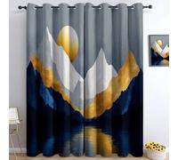 Abstract Art Blackout Curtains for Living Room Kids Bedroom, White Marble Mountains Moon Print Eyelet Curtain W 55" x L 102" Thermal Insulated Noise Reducing Drapes Window Treatment Sets 2 Panels