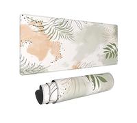 Abstract Art Boho Large Mouse Pad XL Orange Green Plant Leaf Gaming Mouse Pad with Non-Slip Rubber Base Mousepad Stitched Edges Desk Pad Laptop Desk Pad Computer Keyboard Mouse Mat 31.5×11.8 Inch