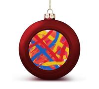 Abstract Art Christmas Tree Ornaments 1.6 Inch Shatterproof Pc Plastic Balls with Lanyard Baubles Hanging Christmas Ball Ornaments for Xmas Tree Holiday Party Wedding Home Decorations-red