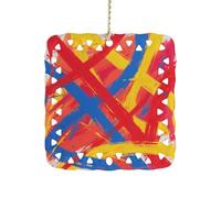 Abstract Art Christmas Tree Ornaments Xmas Double Sided Porcelain Square Pendant with Gold String for Fireplace, Mantel, Wreath Holiday Party Decor (3 Inch)