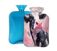 Abstract Art Cow Print Hot Water Bottle with Cover, 2L PVC Hot Water Bag for Pain Relief, Hand Foot Warmer, Hot & Cold Therapy with Removable Cover, Gift for Women Kids Family