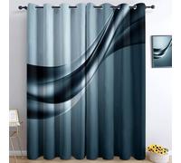 Abstract Art Curtains for Living Room, Simple Waves Stripes Printed Thermal 100% Blackout Curtains, Soft Eyelet Ring Top Blackout Drapes 2 Panels W 55" x L 102" for Home Decoration