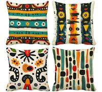 Abstract Art Cushion Covers 40 x 40 Set of 4, Square Outdoor Cushions Soft Sofa Pillows Covers with Invisible Zipper for Outdoor Garden Furniture Bench Decorative Pillows (Geometric Patterns) d18-6