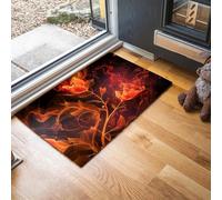 Abstract Art Door Mat 90 x 150 cm - Machine Washable Mat Super Soft Non Slip Doormat Indoor Outdoor Smoke Flowers Absorbent Floor Mats Heavy Duty Entrance Rug, Red