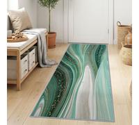 Abstract Art Emerald Green Marble Agate Hallway Runner Rug 60 x 180 cm | Modern Luxury Runner Rug, Low Pile Non Slip Print Carpet for Kitchen, Lounge, Entrance, BedroomEmerald Green