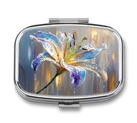 Abstract Art Flower Lilly Pill Box 2 Compartment Portable Medicine Pill Case Travel Pill Organizer for Pocket Purse