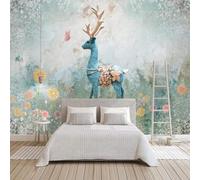 Abstract Art Forest Flowers Butterflies Deer 3D Wallpaper Premium Textured Silk Study Dining Living Room Bedroom Sofa TV Wall Easy Install-250cm×170cm