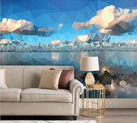 Abstract Art Geometric Blue Sky White Clouds Three Dimensional 3D Wallpaper Premium Textured Silk Study Dining Living Room Bedroom Sofa TV Wall Easy Install-430cm×300cm
