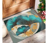 Abstract Art Ginkgo leaves Dirt Trapper Door Mat Indoor, Non-slip Doormats Inside, Machine Washable, Absorbent Entrance Mats Soft Floor Carpet Rug,90 x 150 cm, Turquoise