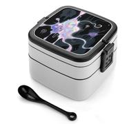 Abstract Art Graffiti Bento Box 1000ml Leak Proof Lunch Container with Removable Dividers & Spoon - BPA-Free PP Stackable Lunch Box for Work, Office, Picnic, Travel, Dining Out
