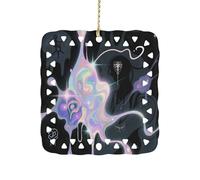 Abstract Art Graffiti Christmas Tree Ornaments Xmas Double Sided Porcelain Square Pendant with Gold String for Fireplace, Mantel, Wreath Holiday Party Decor (3 Inch)