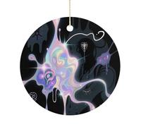 Abstract Art Graffiti Double-Sided Ceramic Christmas Ornaments - Round Hanging Mini Xmas Tree Decorations, Ideas for Farmers, Rustic Home Decor for Indoor Outdoor Tree Decor